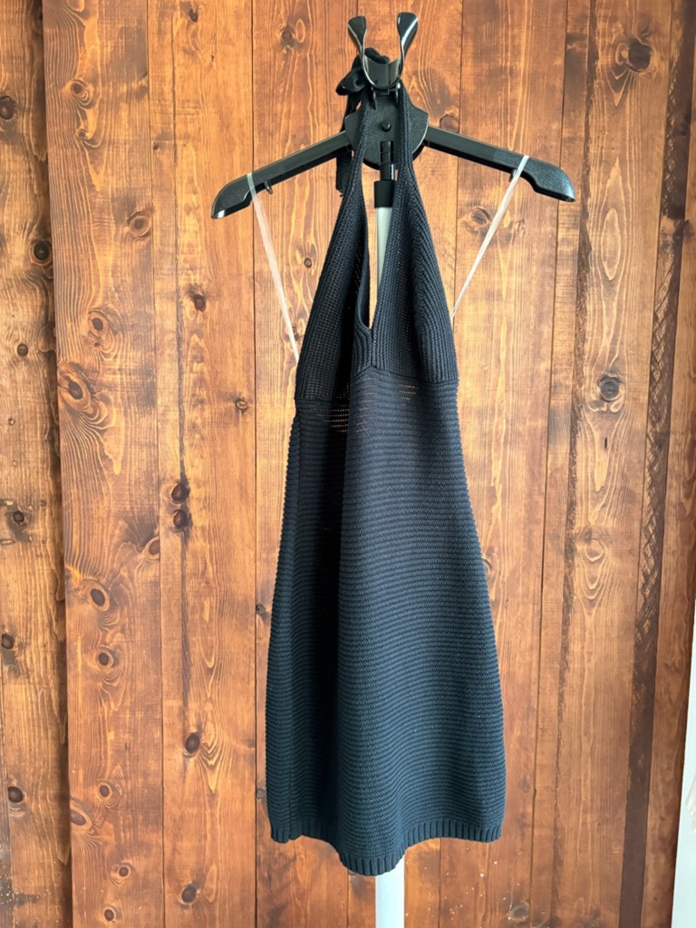 wild fable Black Ribbed Backless Halter Dress